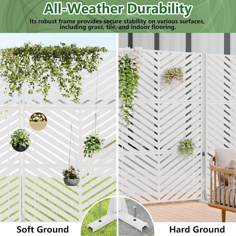 Outdoor Privacy Screen 2-Panel Chevron Metal Privacy Fence with Wind-Resistant Base Durable Decorative Divider