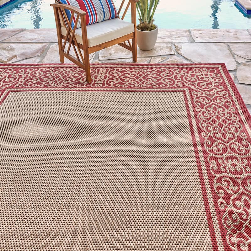 Gertmenian Paseo Tedo Red Transitional Scroll Boarder Indoor/ Outdoor Area Rug