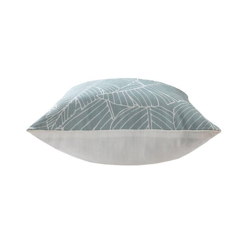 Reversible Floral Outdoor Patio Square Throw Pillow - 18" - Spa Blue and White