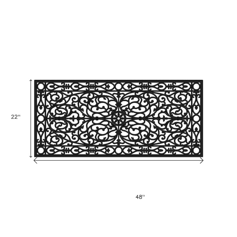 HomeRoots 22" X 48" Black Scrollwork Outdoor Rubber Door Mat - 22' X '48