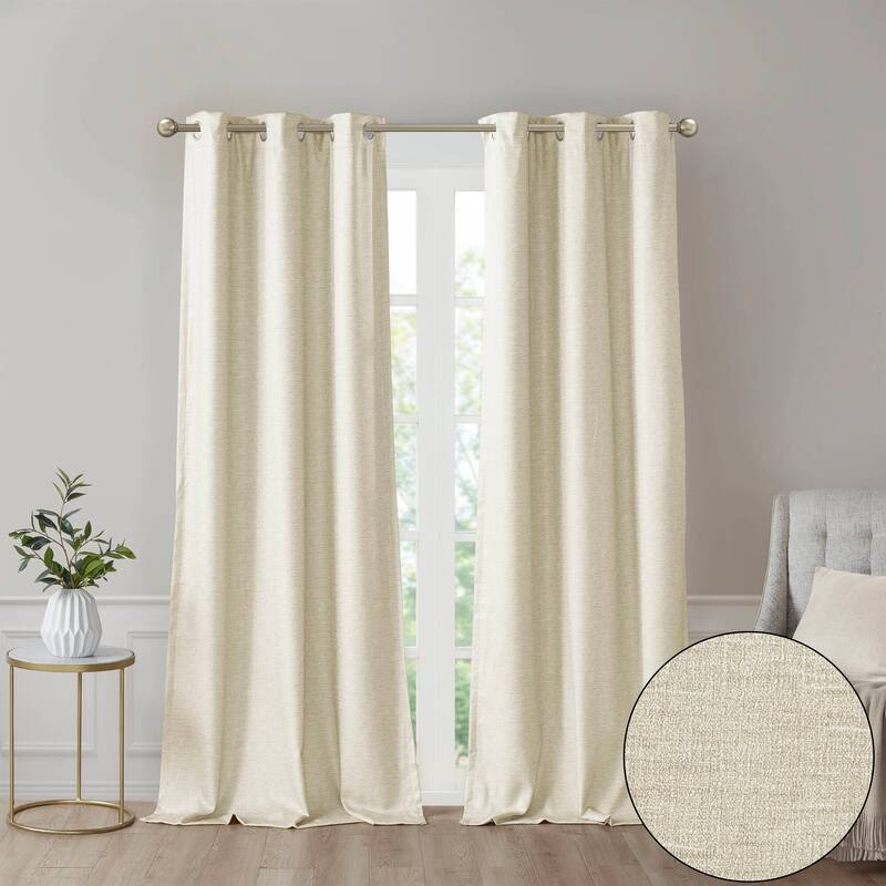 SunSmart Leighton Tonal Printed Faux Silk Total Blackout Curtain Panel Pair