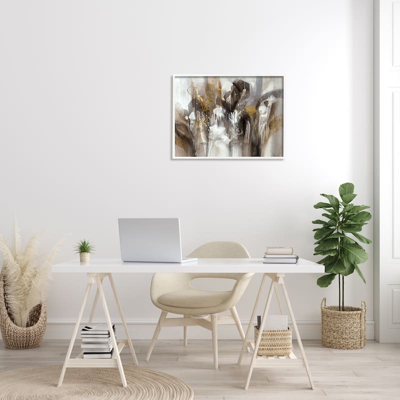 Stupell Abstract Cascading Shapes Modern Brown White Black Painting Framed Wall Art