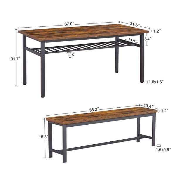 Rectangular 3PC Sets Fixed Dining Table Set with Bench Seating and ...