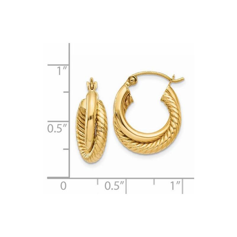 Curata 14k Yellow Gold Polished and Twisted Double Hoop Earrings 12x5mm