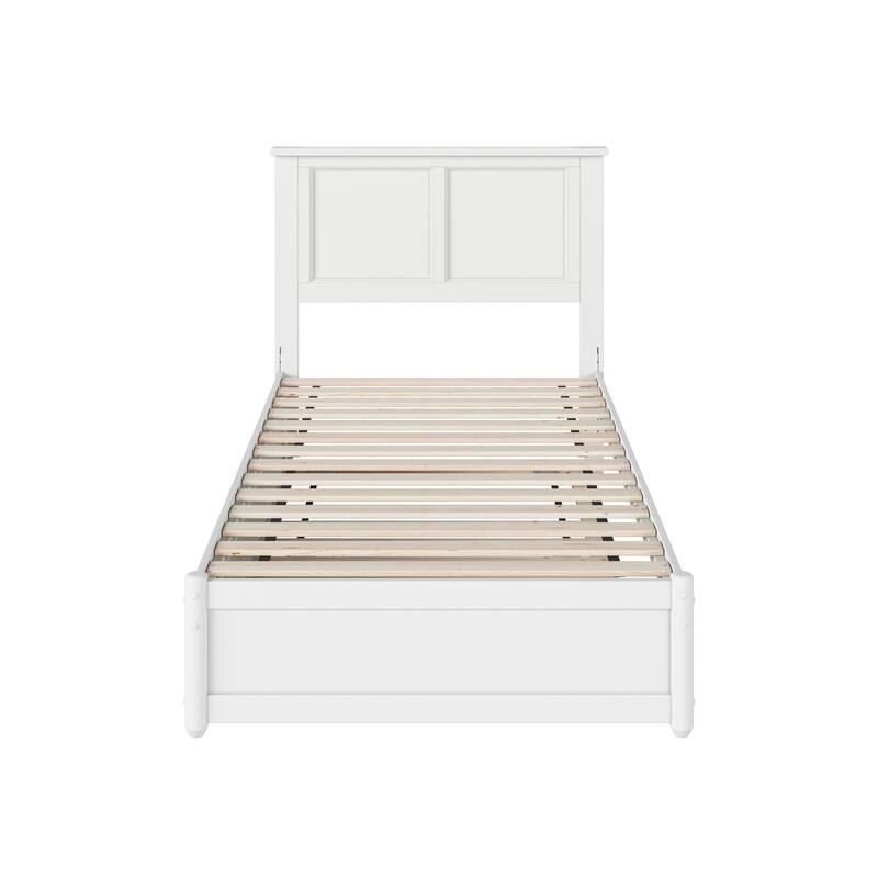Twin Bed with Trundle & Panel Headboard - White Platform Bed Frame with Storage
