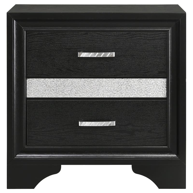 Alexandria Black 2-drawer Nightstand with Hidden Jewelry Tray