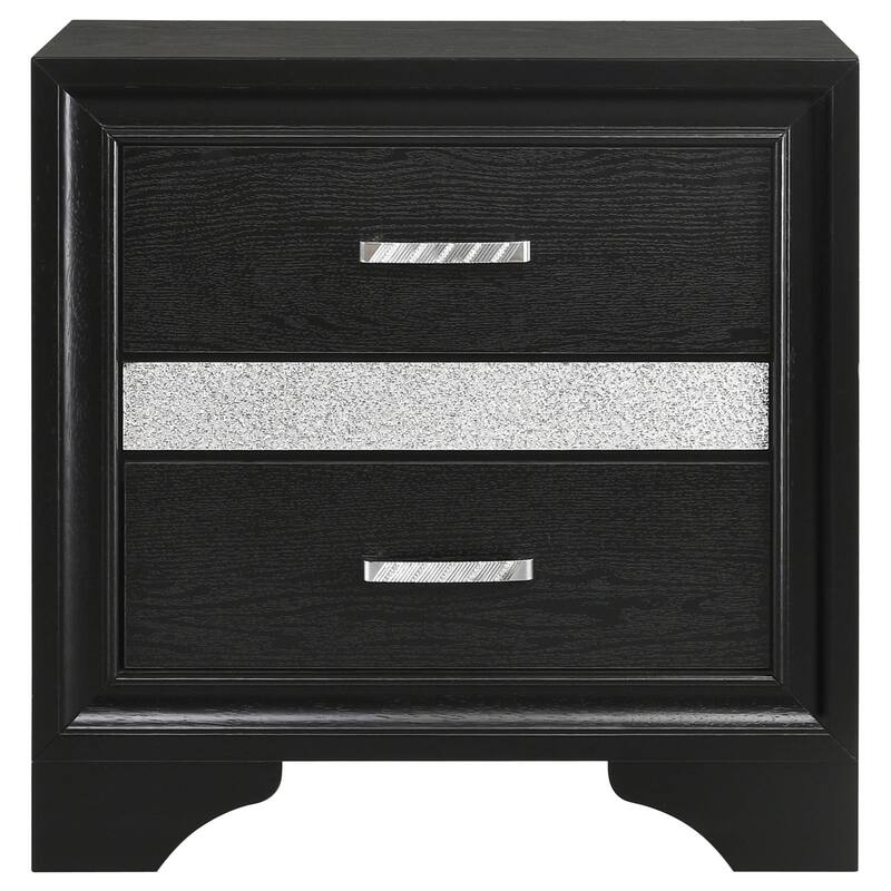 Black 2-Drawer Nightstand with Hidden Jewelry Tray and Full Extension Glides