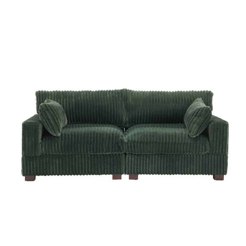 Plush Corduroy Upholstered Modular Sectional Sofa with Pillows