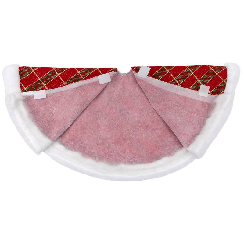 20" Red and Gold Plaid Glittered Mini Christmas Tree Skirt - 20