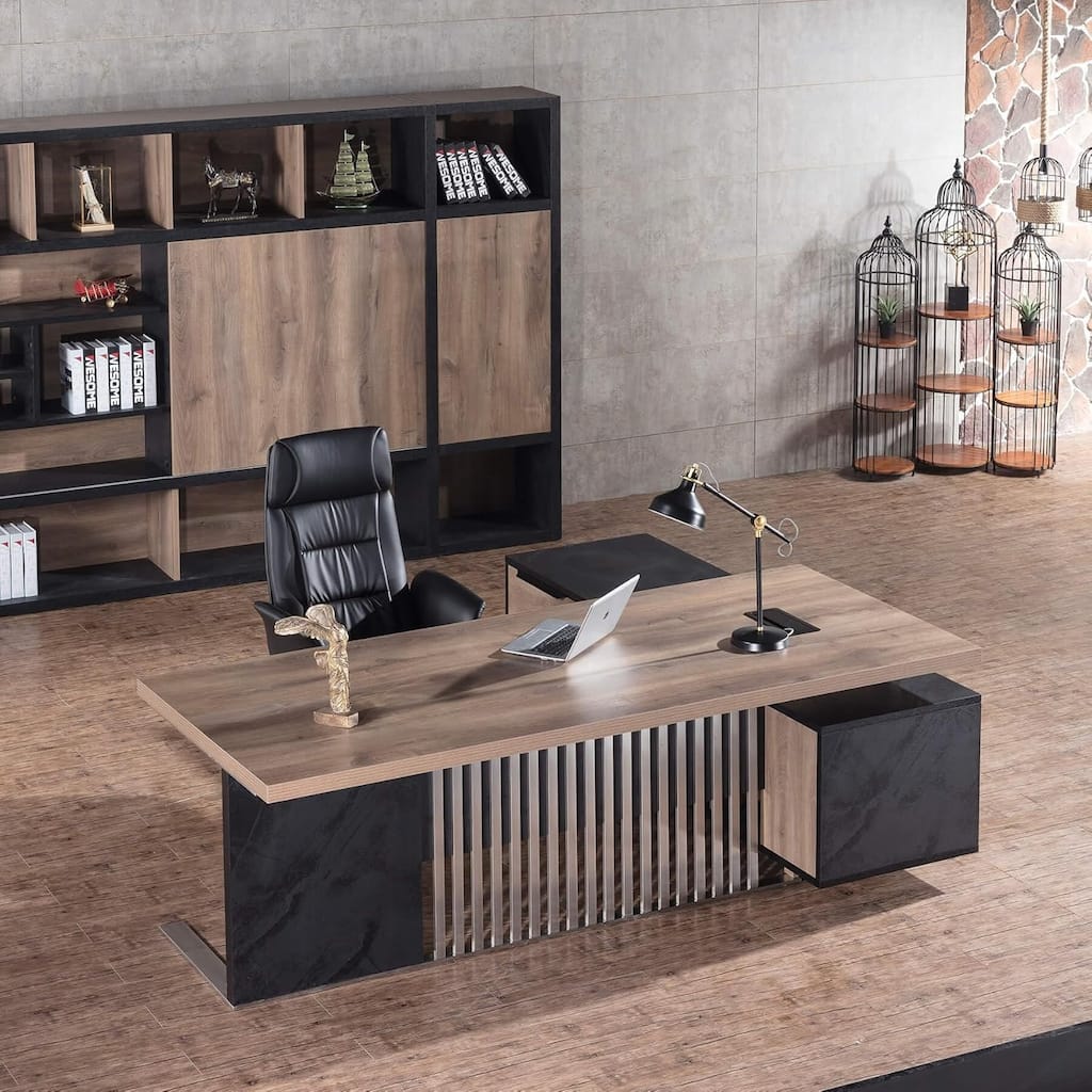 WESOME Large L-Shaped Executive Desk with Drawers Cabinet Cable Management