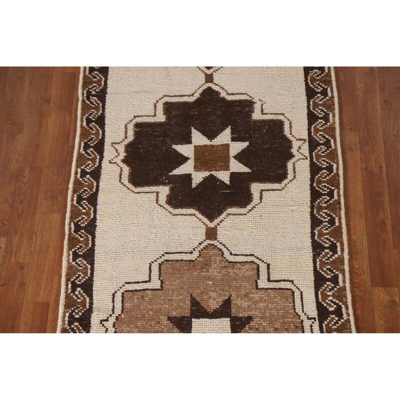 Beige Anatolian Runner Rug Hand-knotted Wool Carpet - 3'2"x 11'10"