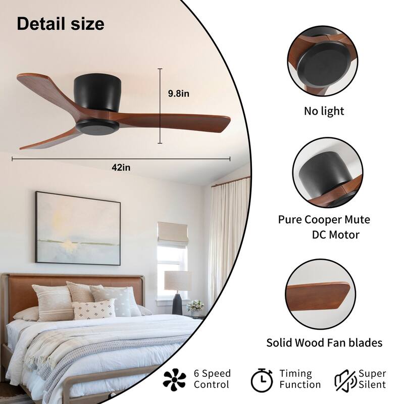 42-Inch Flush Mount Ceiling Fan with Dimmable LED & Remote - 42