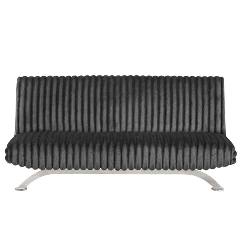 Villy Futon Sofa Bed, Chrome Metal Legs, Charcoal Channel Tuft Fabric