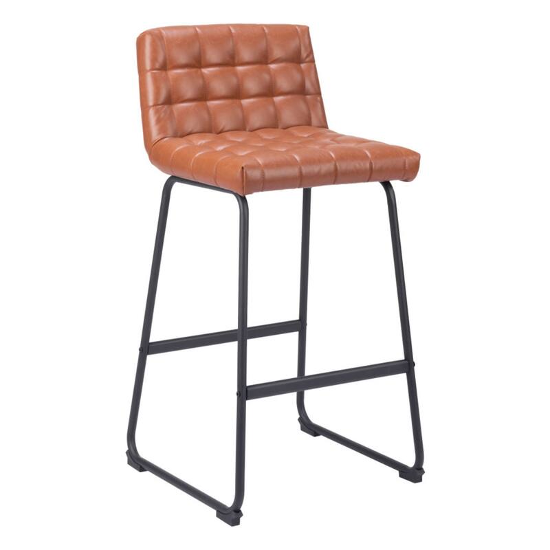 Set of 2 Armless Faux Leather Bar Stools with Tufted Seat and Sled Base for Living Room or Kitchen Island