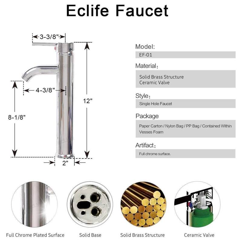 Eclife Modern Bathroom Sink Tempered Glass & Ceramic Artisan Basin for Vanity