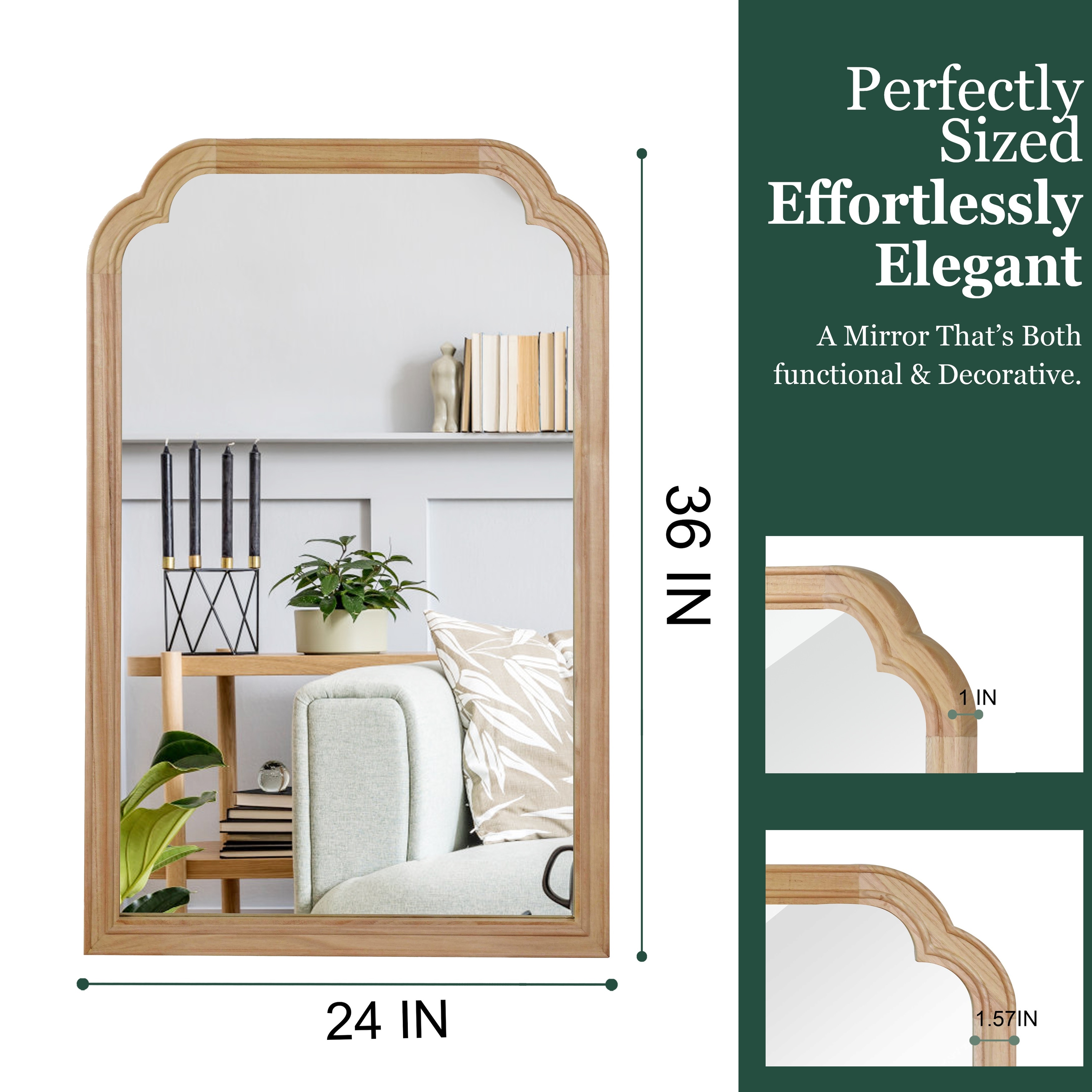 Rounded Corner Solid Wood Frame Decorative Mirror Modern Farmhouse