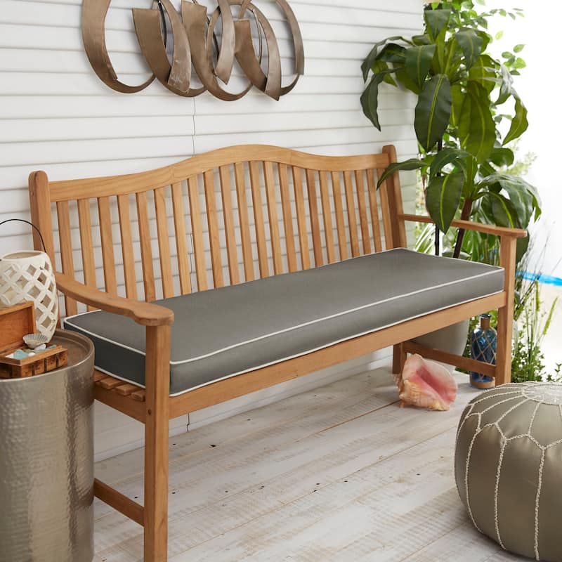 Sunbrella Charcoal with Ivory Indoor/ Outdoor Bench Cushion, Corded - 48x19