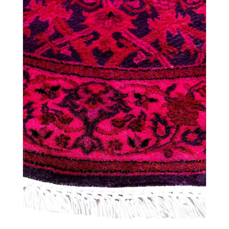 Contemporary Overdyed Wool Hand Knotted Round Area Rug - 3' 1" x 3' 1"