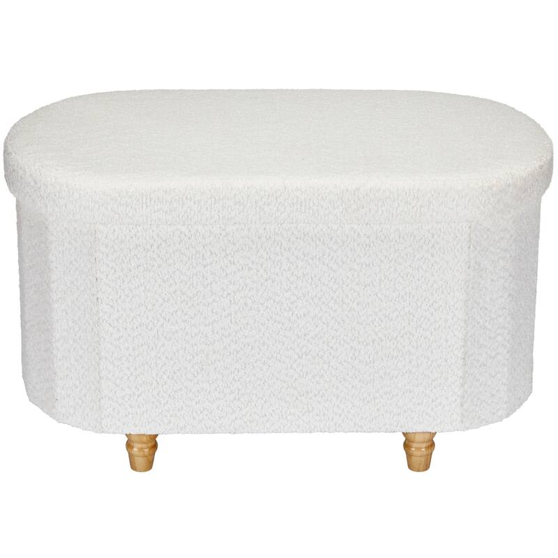 Ivory Boucle Storage Ottoman Bench with Hidden Storage and Seat Top - Beige - Large