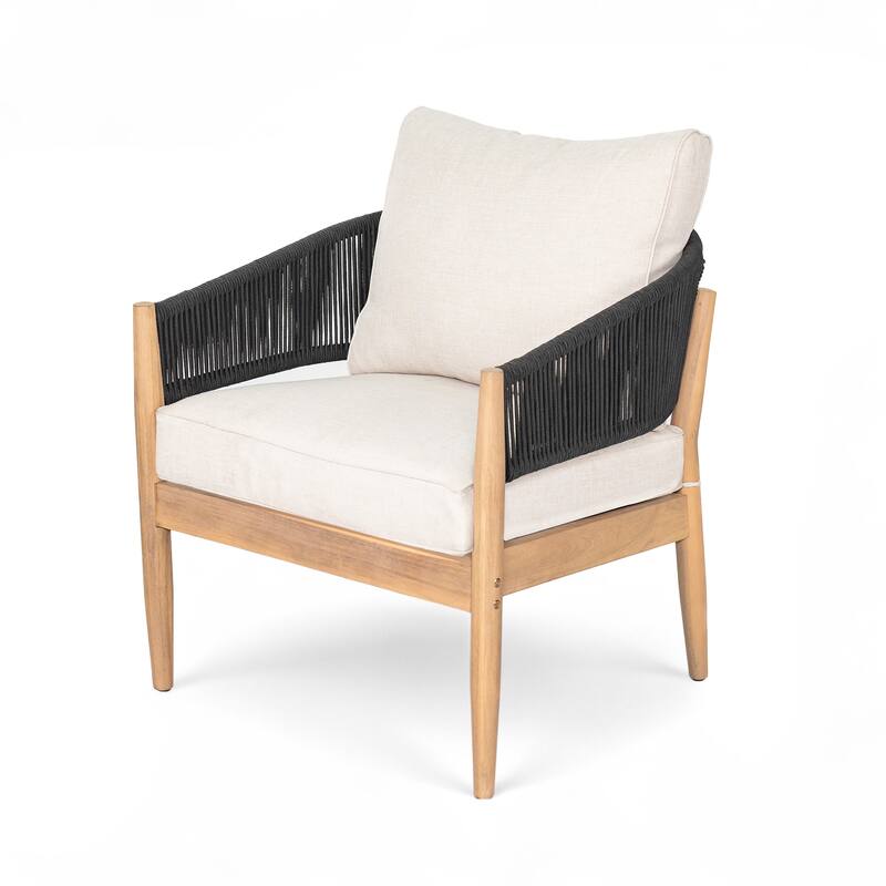 Roomfitters Verona Outdoor Acacia Wood Club Chairs with Rope Detail, Natural Finish and Beige Set of 2 - Set of 2