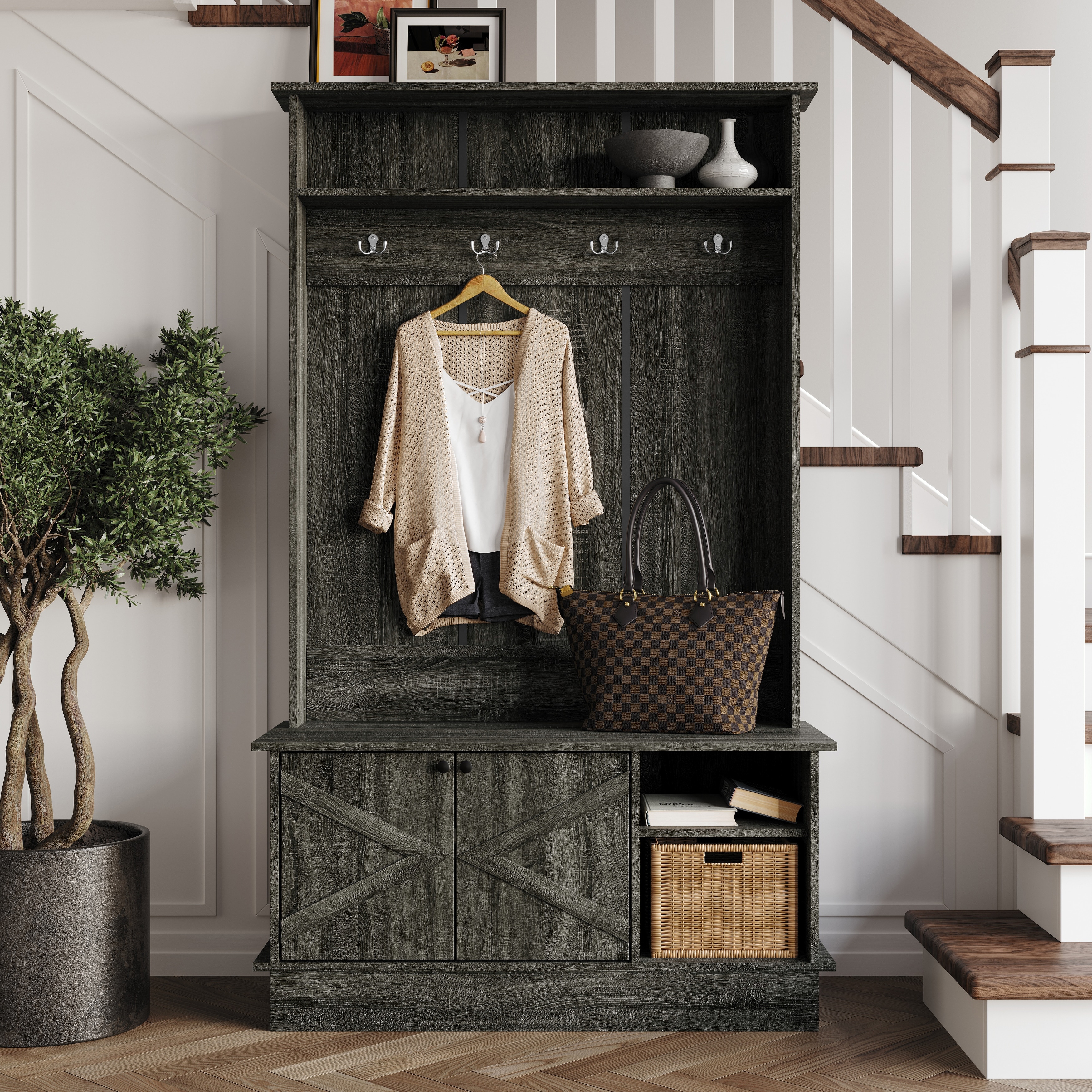 CraftPorch Modern Hall Tree With Storage Cabinet