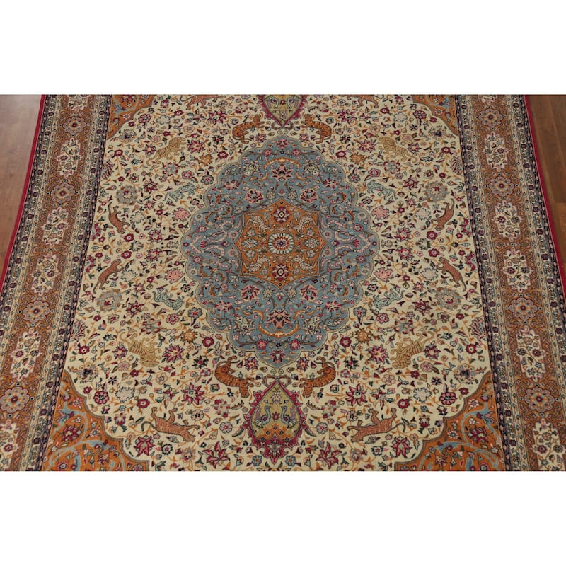 Hand Knotted Oriental 100% Wool Carpet Traditional Floral Beige & Ivories Tabriz Area Rug - 12' 3'' X 8' 1''
