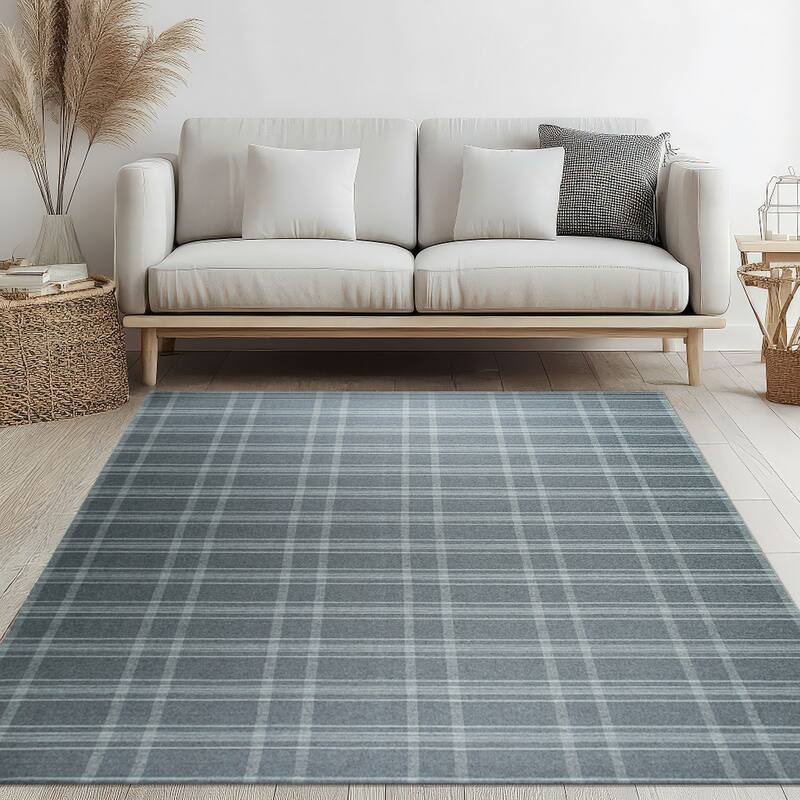 Home Decor Gray Hand-Knotted Wool Reversible Plaid Rug by EORC Stylish and Versatile Area Rug for Adding a Touch of Classic