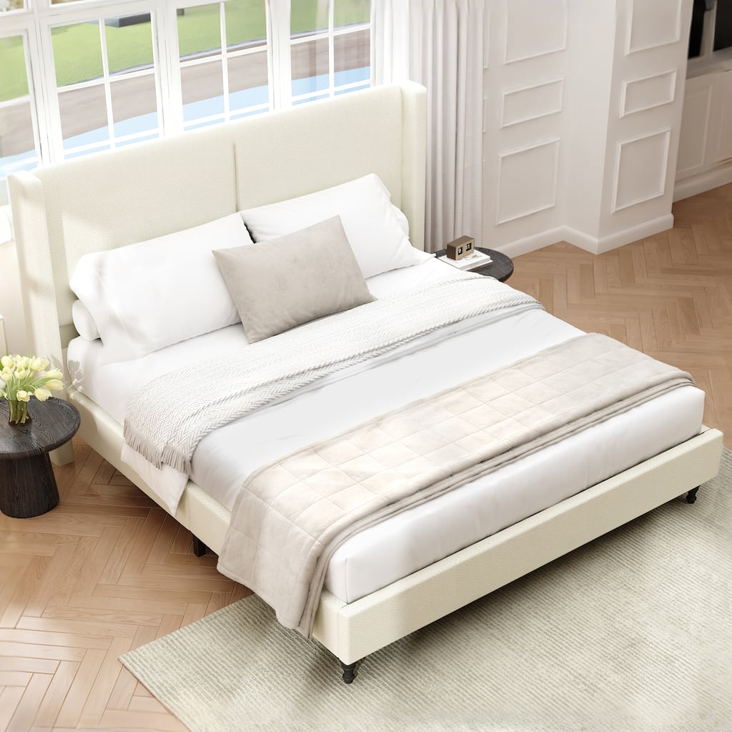 King Size Bed Frame with 55.5"High Back Upholstered Headboard