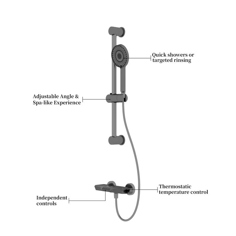 Gunmetal Thermostatic Shower System with Adjustable Slide Bar, CEC Certified Space Aluminum Shower Faucet Set