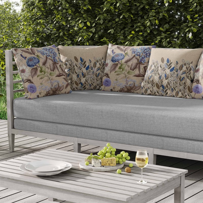 Garden Gracefulness Indoor/Outdoor Reversible Throw Pillow Chestnut and Blue