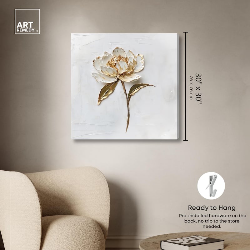 Simple Golden Peonie Canvas by Art Remedy, Gallery Wrapped