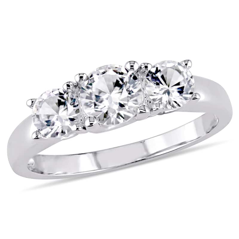 Miadora 10k White Gold 1 1/3ct TW Created White Sapphire 3-stone Engagement Ring