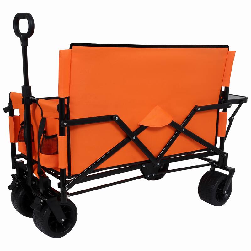 3-In-1 Convertible Folding Wagon Cart With Bench Seat & Rear-Mounted Folding Tabletop,180l Capacity All-Terrain Wheels