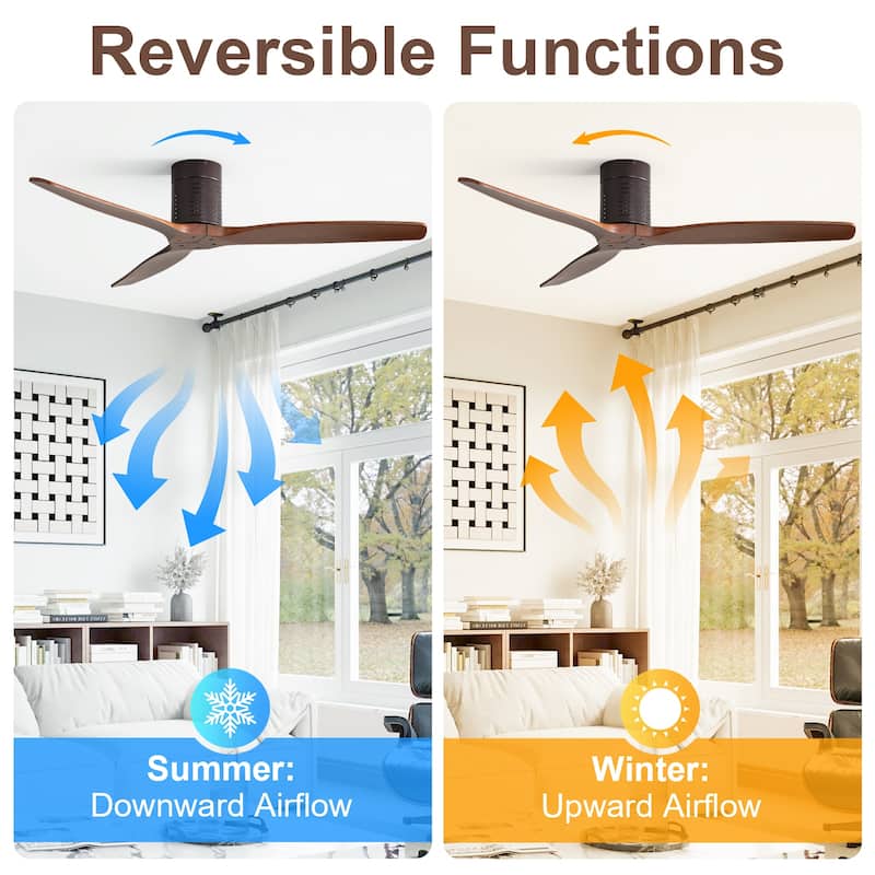 Sofucor 52" Indoor Wood Ceiling Fan Light with Remote, Integrated Light Optional