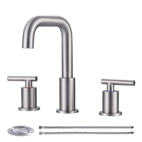 slide 2 of 25, WOWOW 8-inch Dual Handle Widespread Bathroom Faucet Brushed Nickel