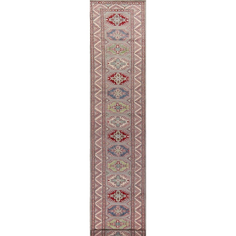 Gray Kazak Runner Rug Handmade Oriental Wool Carpet - 2'8" x 20'0"