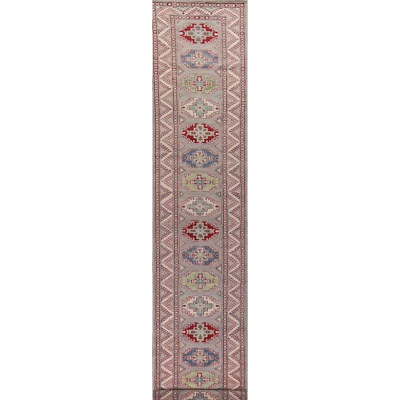 Gray Kazak Runner Rug Handmade Oriental Wool Carpet - 2'8" x 20'0"