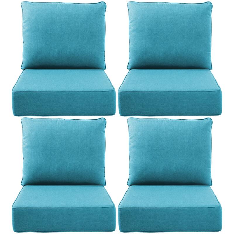 Gymojoy 24"x22"x6" Patio Thick Cushions & Pillows Set - Deep Seat Indoor/Outdoor Water & Fade Resistant - Four Sets - Pale Blue