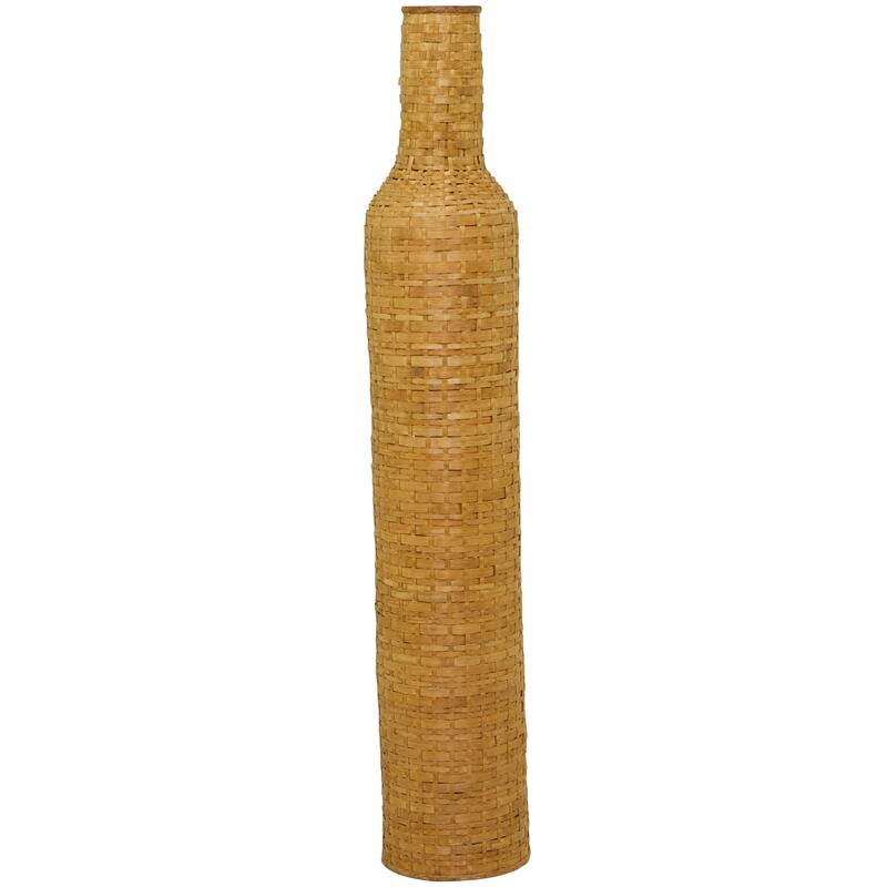 Intricately Woven Tall Bamboo Wood Floor Vase - White or Brown