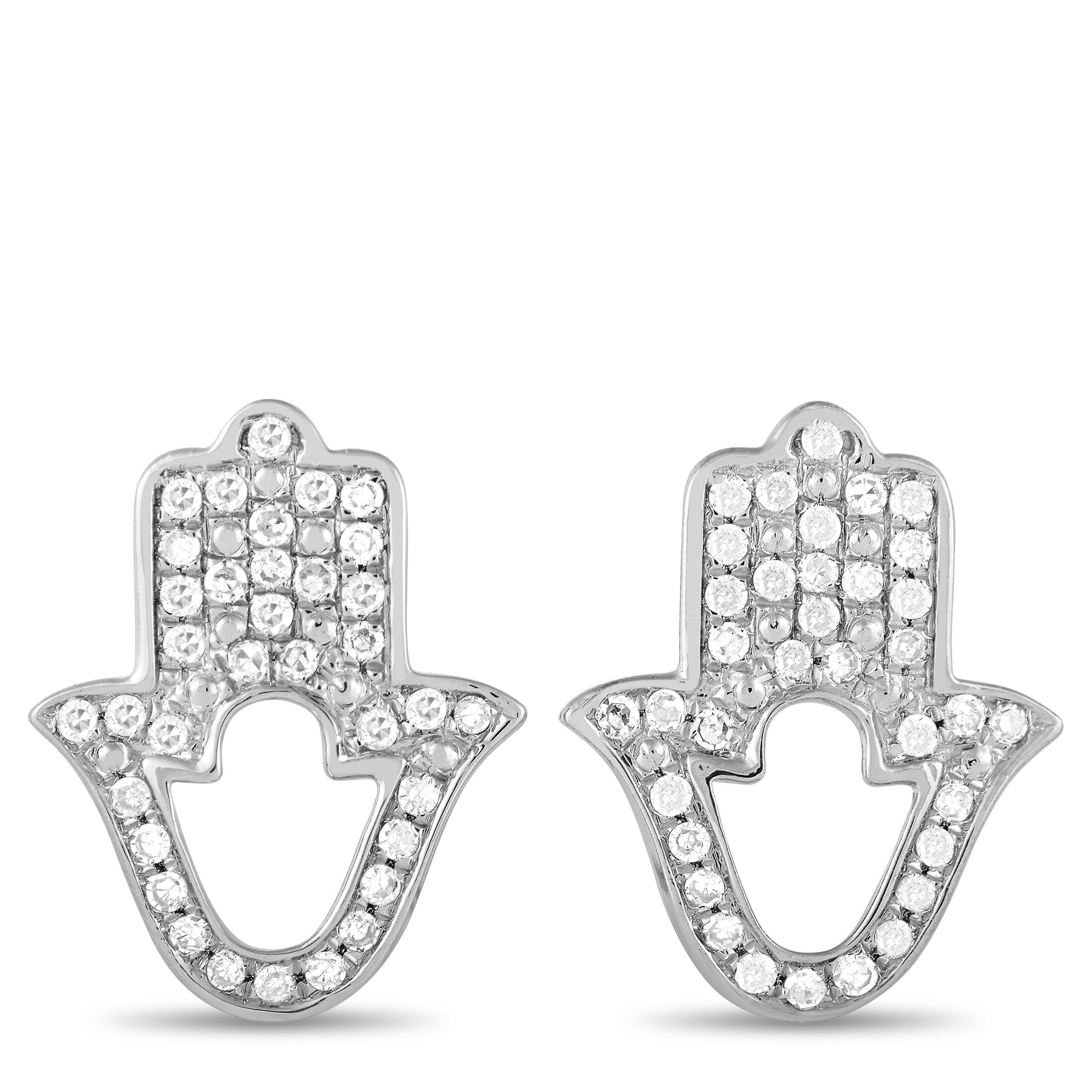White Gold 0 16 Ct Diamond Hamsa Earrings Overstock 32002903
