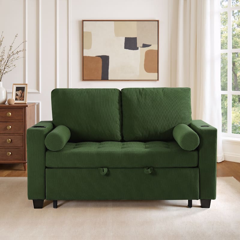 3-in-1 Pull-Out Sleeper Sofa Bed Convertible Adjustable Multi-Functional Loveseat with USB Port