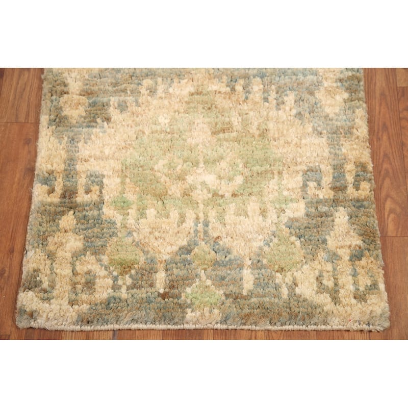 Hand Knotted Oriental Jute Carpet Modern Abstract Beige & Ivories Moroccan Area Rug - 3' 0'' X 2' 0''