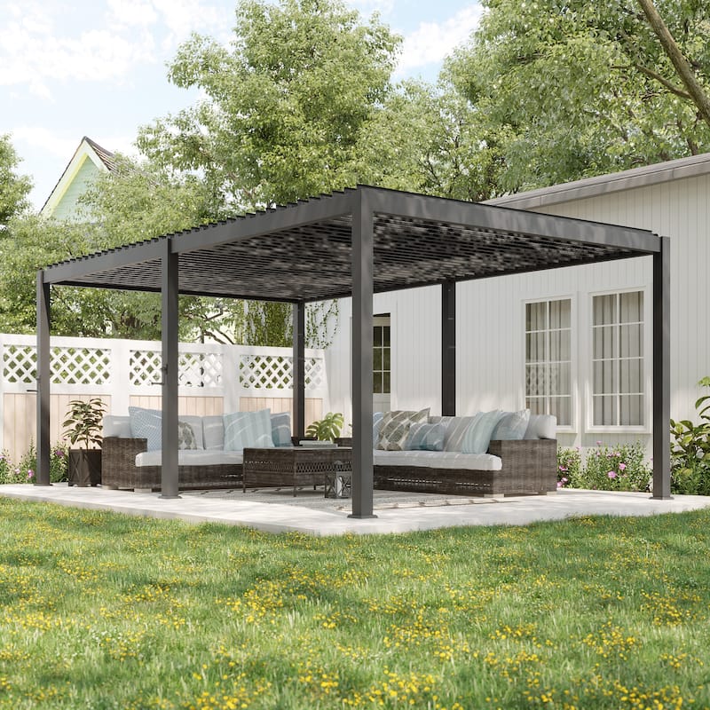 BONOSUKI Outdoor Louvered Pergola with Aluminum Frame for Modern Patio Living