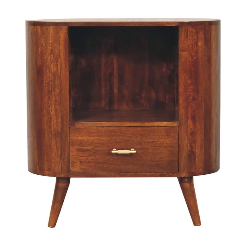 HomeRoots 30" Chestnut Solid Wood Oval Accent Cabinet With One Drawer