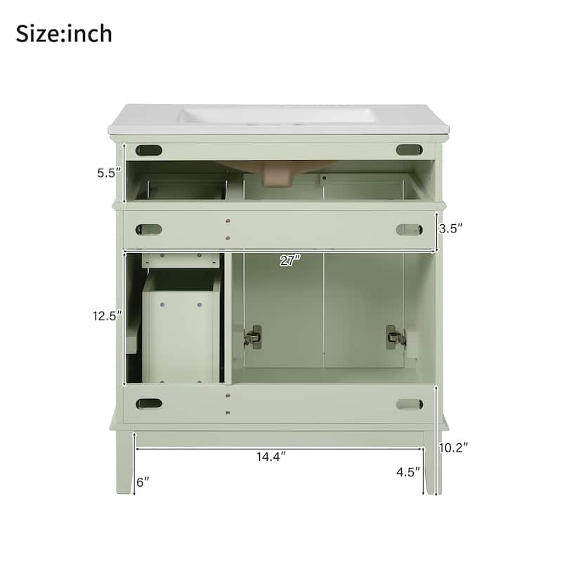 30" Bathroom Vanity with Ceramic Sink - Modern Cabinet with Soft-Close Doors, Deep Drawer & Standard Drawer