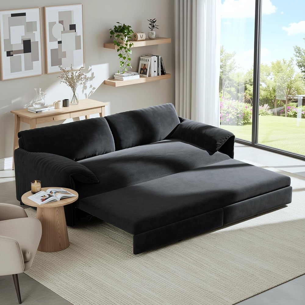 Homy Casa 66" Queen Pull-Out Sofa Bed with Storage, Velvet Loveseat