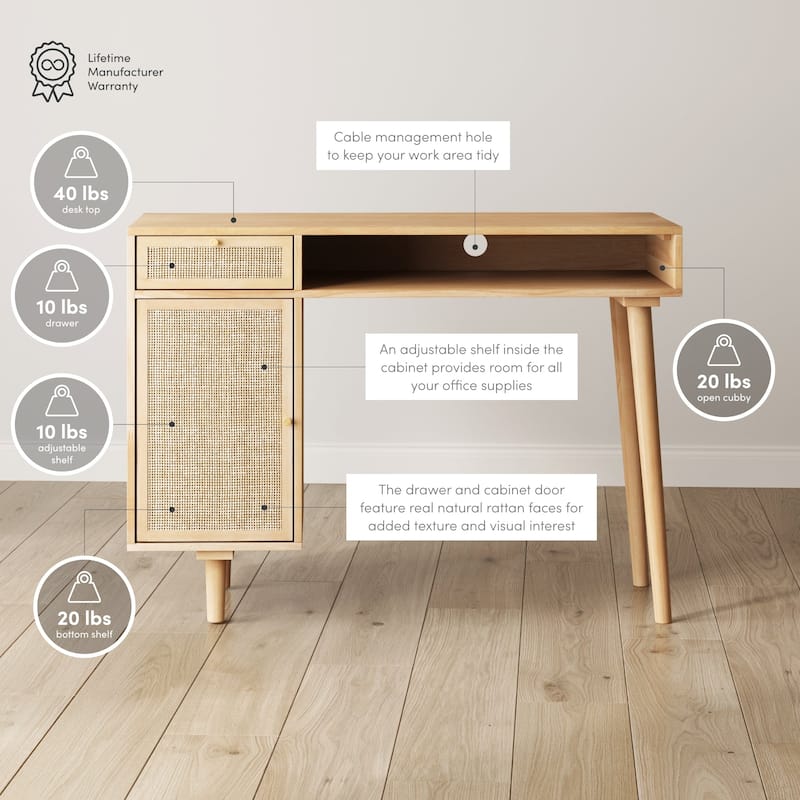 Nathan James Daisy Modern Farmhouse Desk with Storage and Brass Accent Knobs