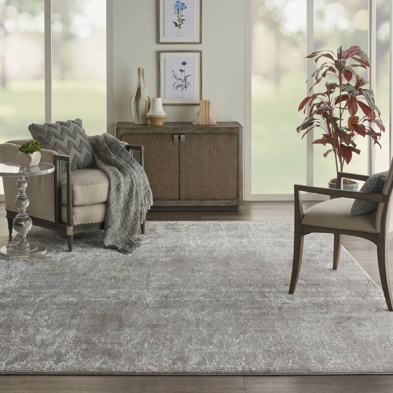 Royal Terrace Abstract Area Rug - 8'10" x 11'10" - Silver - Runner/Rectangle