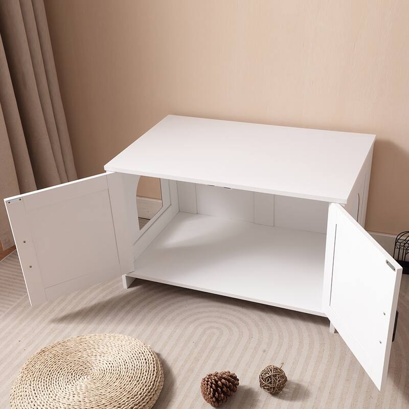 Cat Litter Box Enclosure, Litter Box Furniture Hidden with Barn Door,Wooden Cat Washroom Furniture, Cat House,End Table