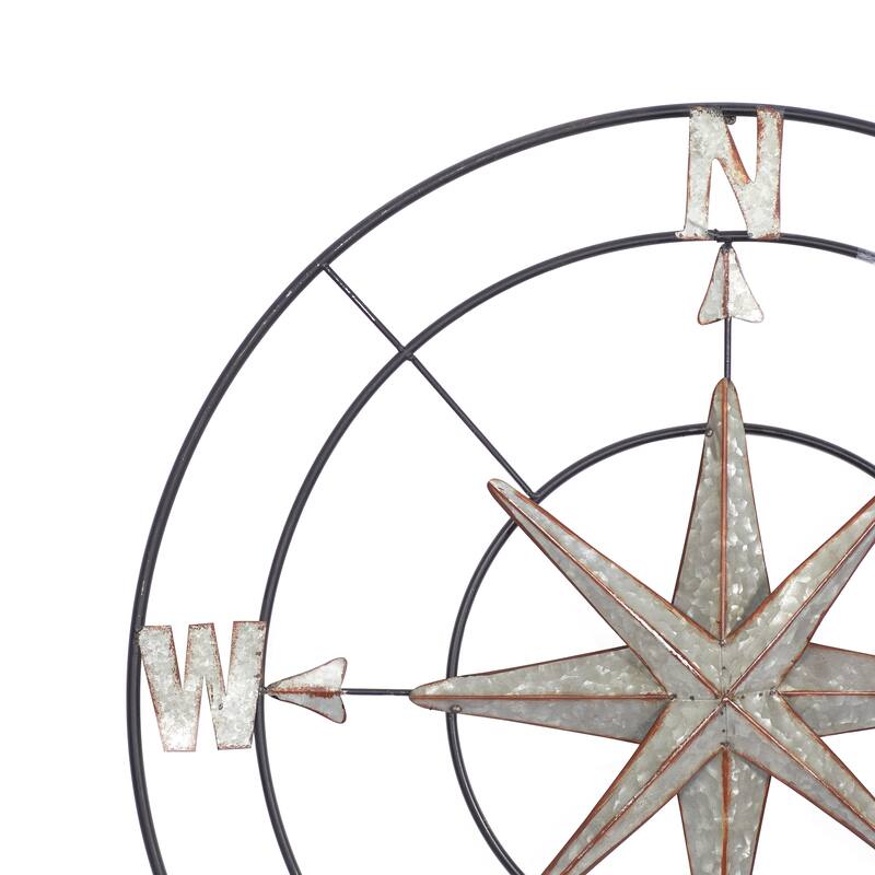 Gray Metal Indoor Outdoor Compass Home Wall Decor with Distressed Copper Like Finish